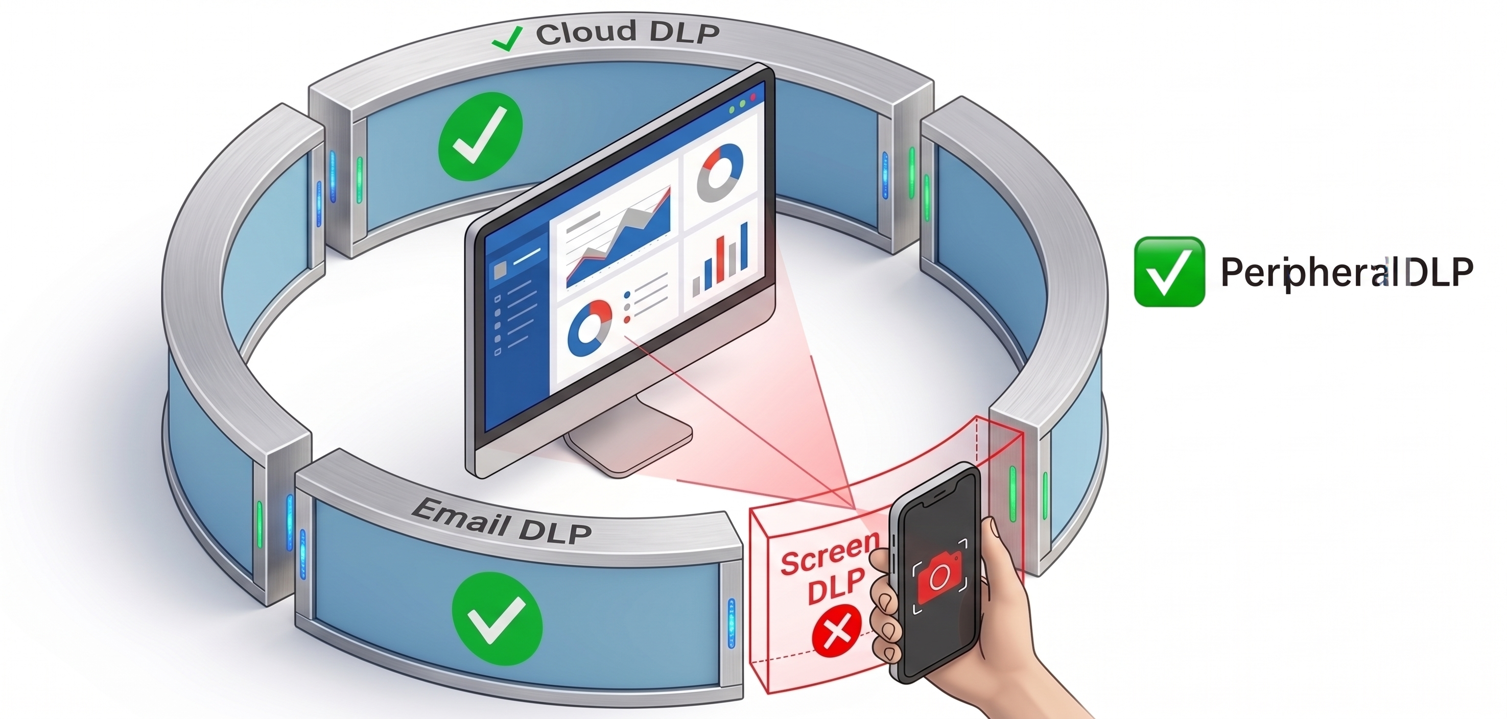 Screen DLP gap — phone camera bypasses Cloud DLP, Email DLP, and Peripheral DLP